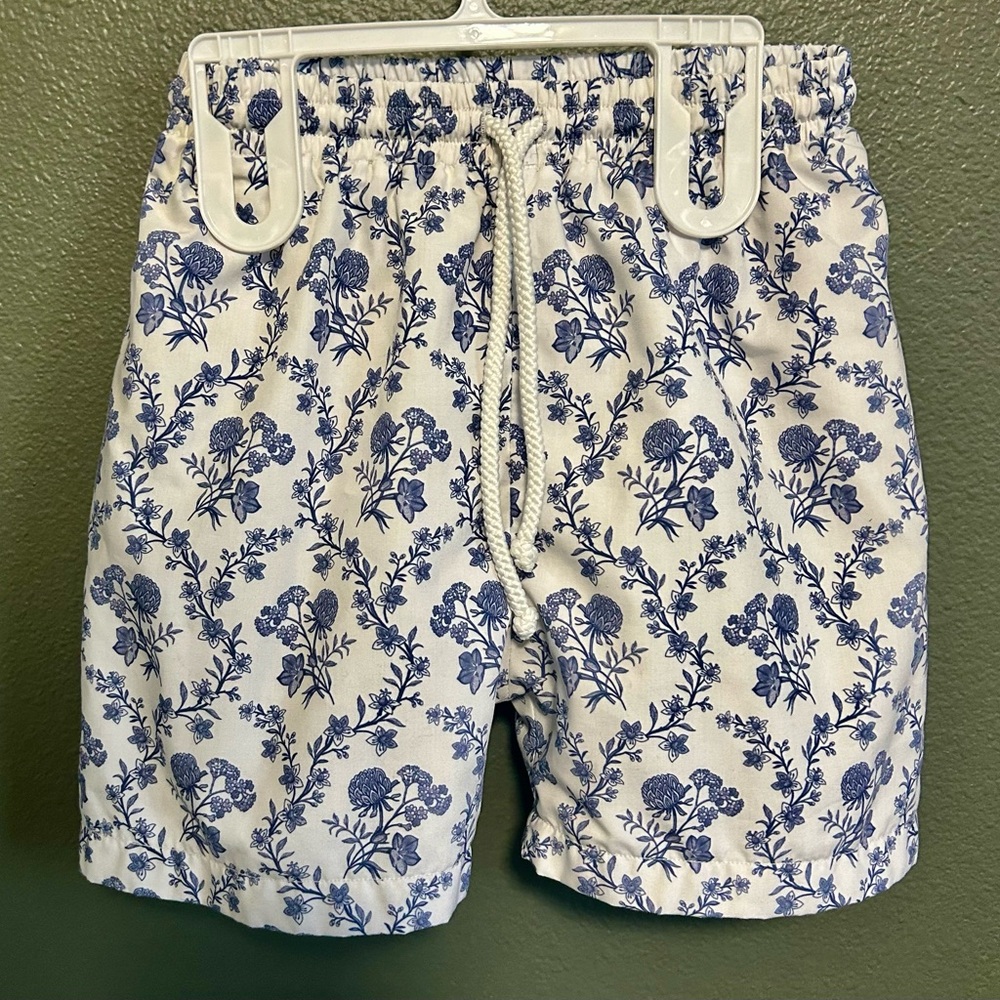 Cecil And Lou Size 7 Boys Swim Trunks Shorts Blue Floral Lined